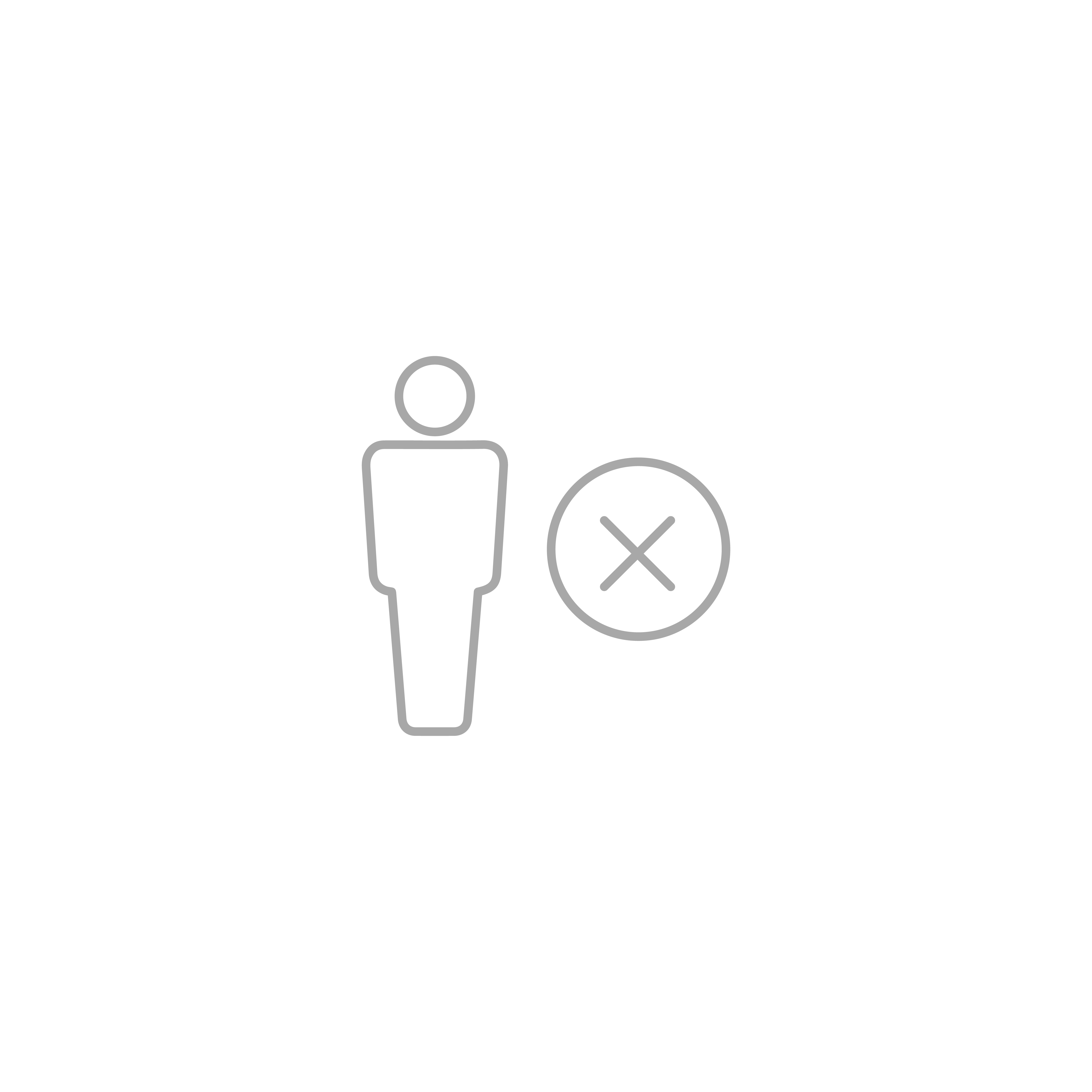 No entry or access denied symbol with a person icon and a circle with an X.