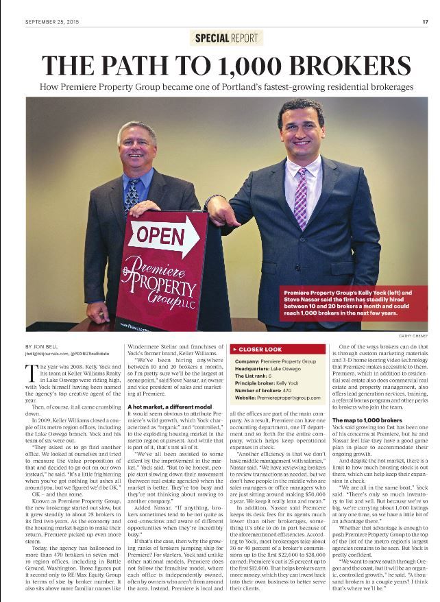 Portland Business Journal Article: The Path to 1000 Real Estate Brokers