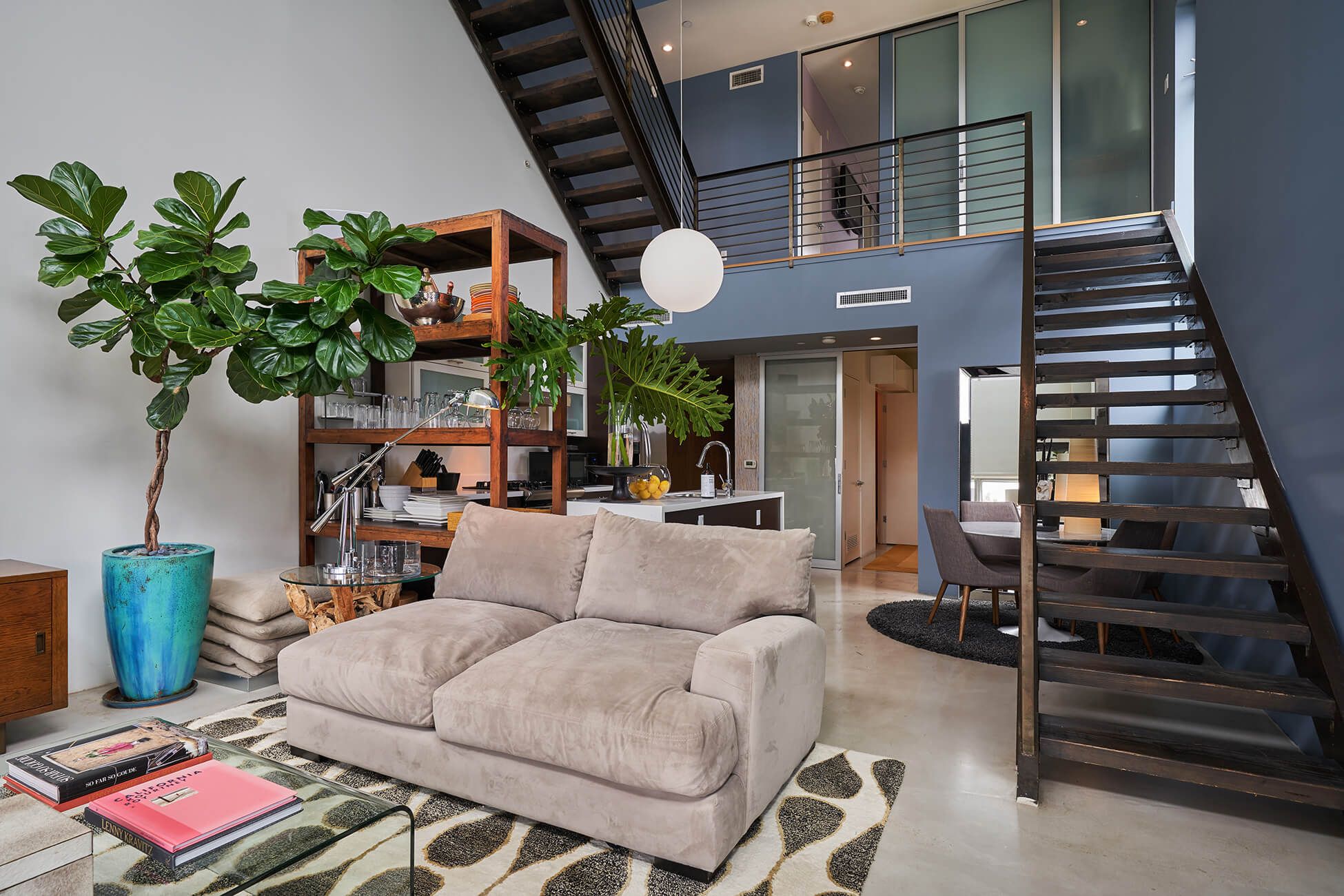 dark lit interior with couch