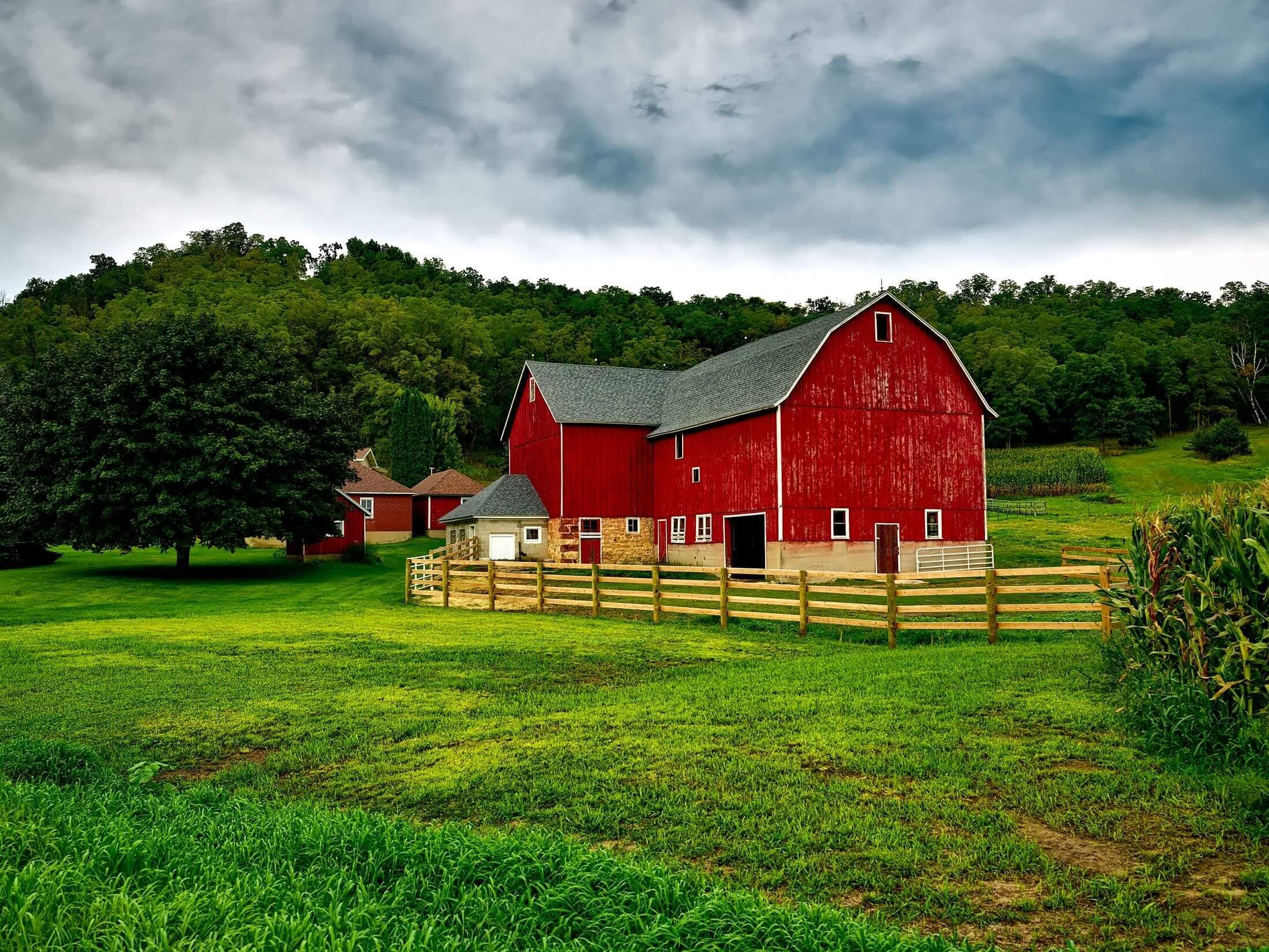 beautiful barn in the hilly countryside