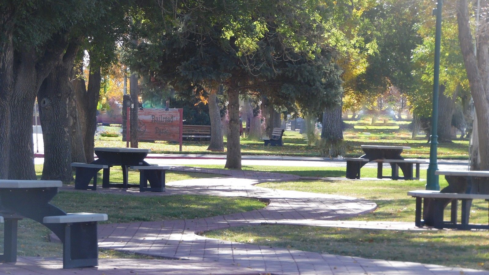 Railroad Park sign and lawn in Mountain Home, Idaho