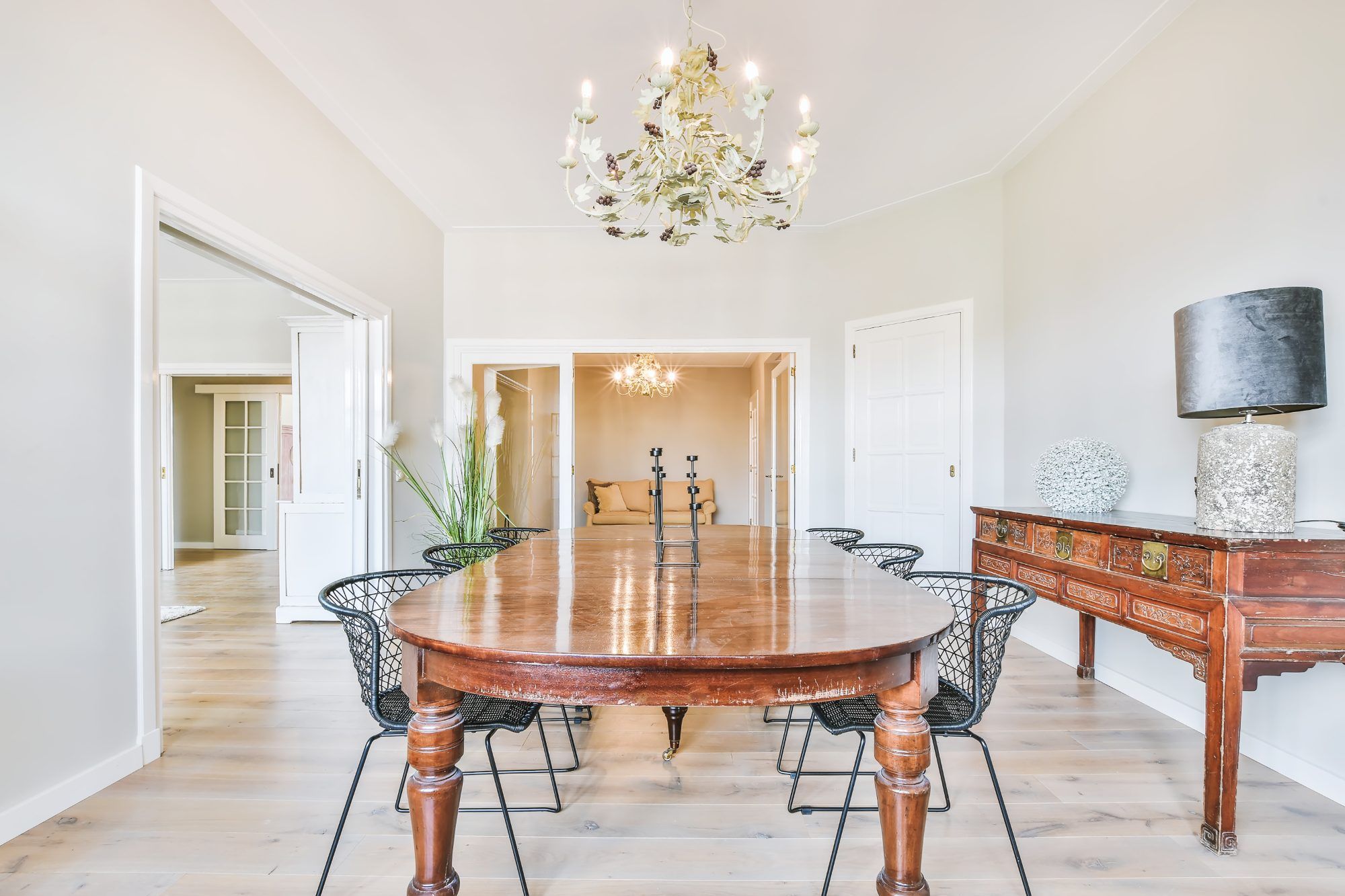 Bright, well-staged dining room in a listed home