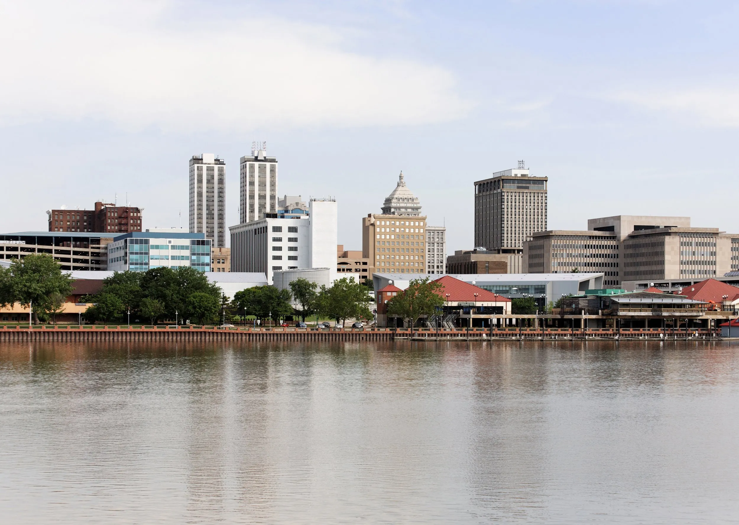 Downtown Peoria riverfront skyline in summer Downtown Peoria skyline and riverfront on a sunny summer day