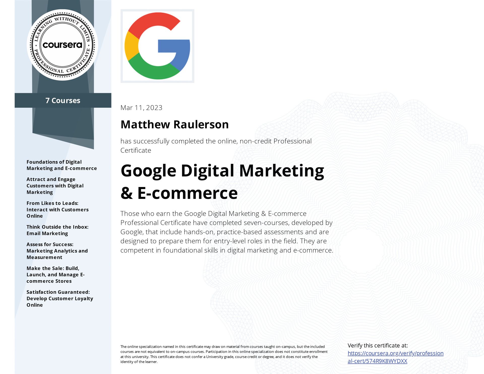 The Raulerson Group Google Certification Digital Marketing