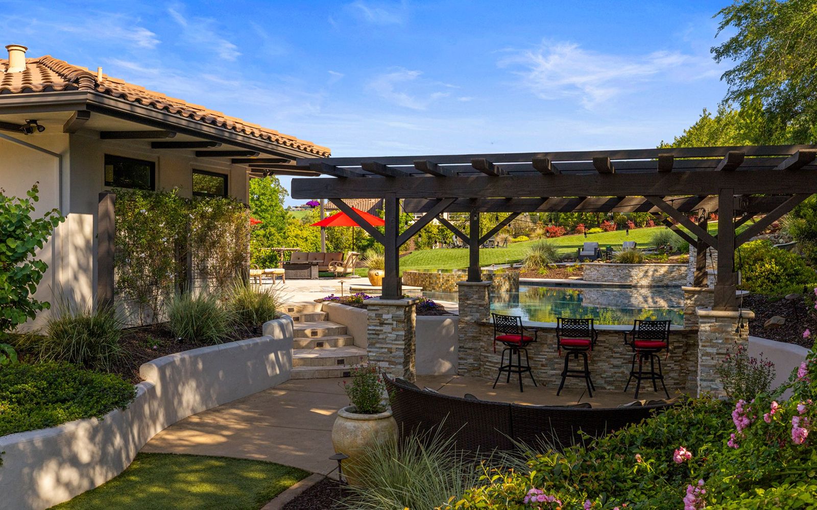 Pool, spa and waterfall at 4355 Gresham Drive, El Dorado Hills