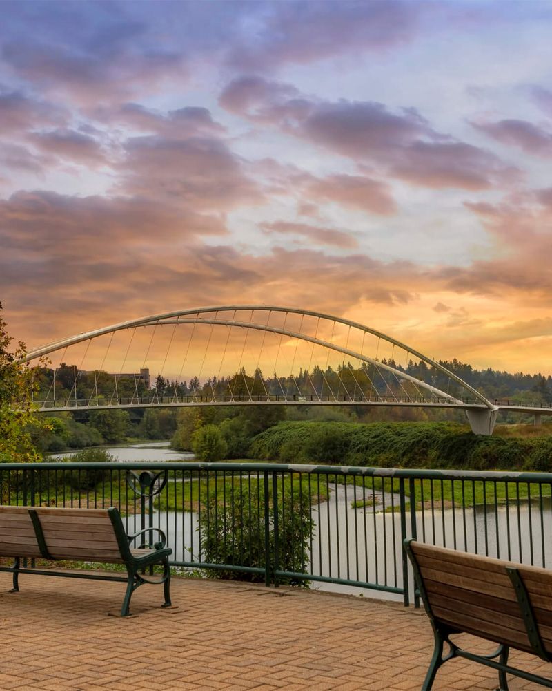 Salem Oregon Park Benches Along Willamette River Vertical 