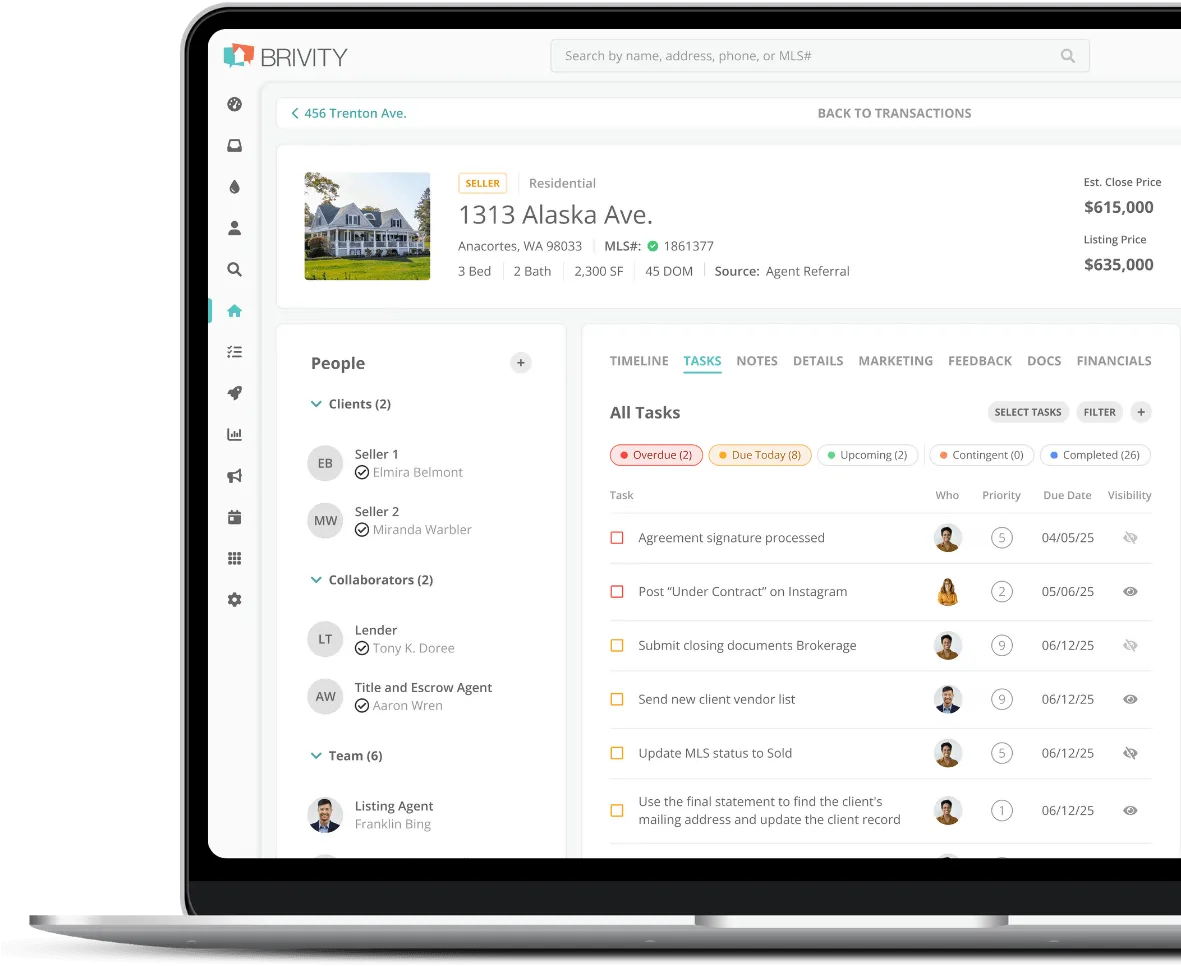 Real estate listing for a house at 1313 Alaska Ave in Anacortes, WA, including details on price, number of bedrooms and bathrooms, square footage, and listing source on the BRIVITY platform.