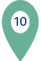 Map marker icon with number 10 indicating a location or point of interest on a map.