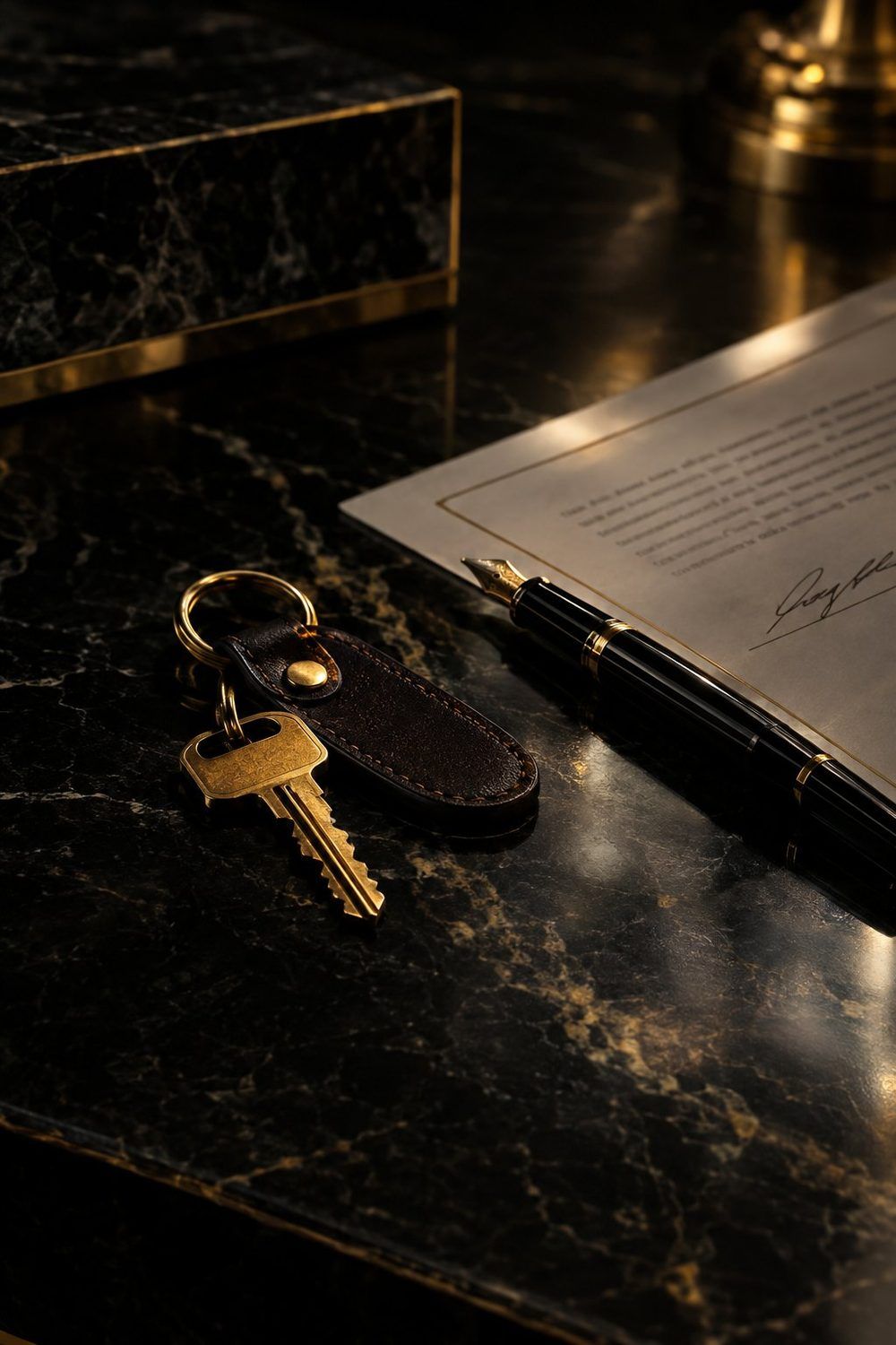 House keys and a pen resting on a signed agreement
