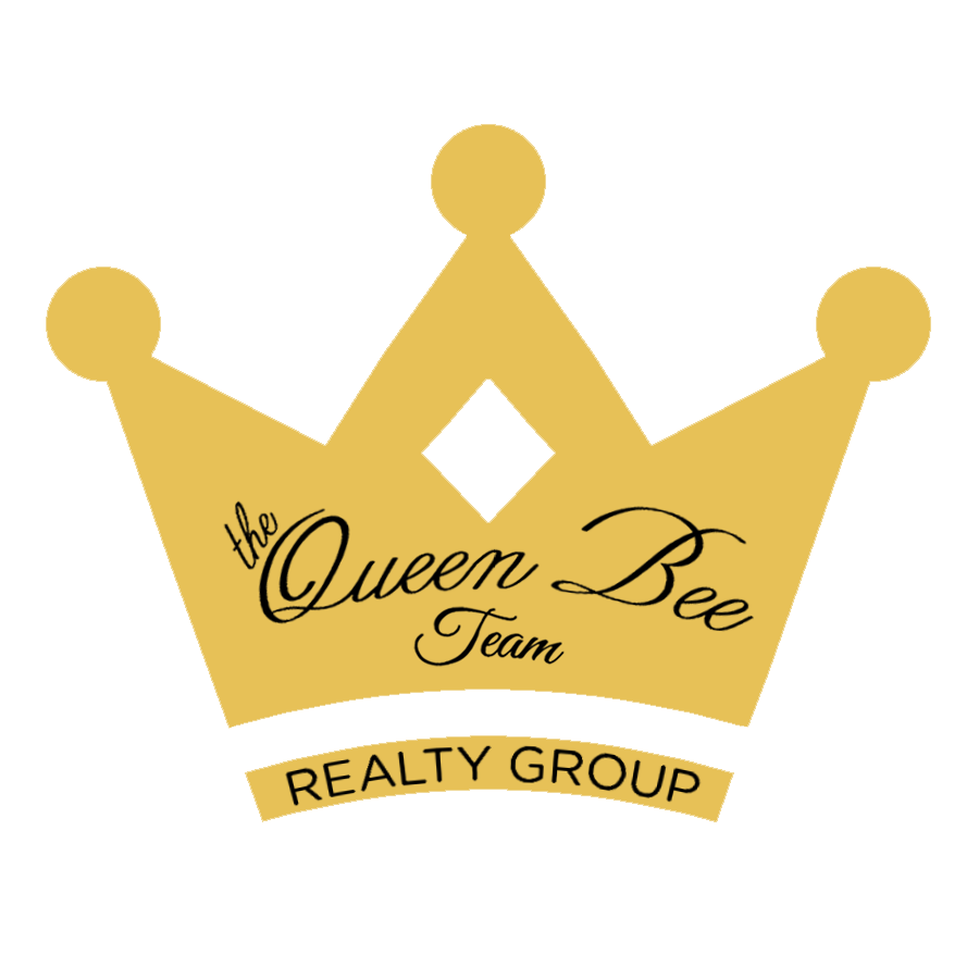 Queen Bee Team logo with a gold crown and black text for a real estate group.