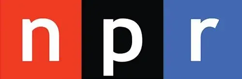 NPR logo with red, black, and blue background and white lowercase letters