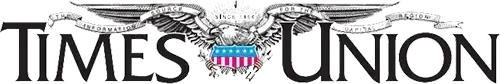 The flagship newspaper logo of the Times Union featuring an eagle with its wings spread and an American flag shield in the center