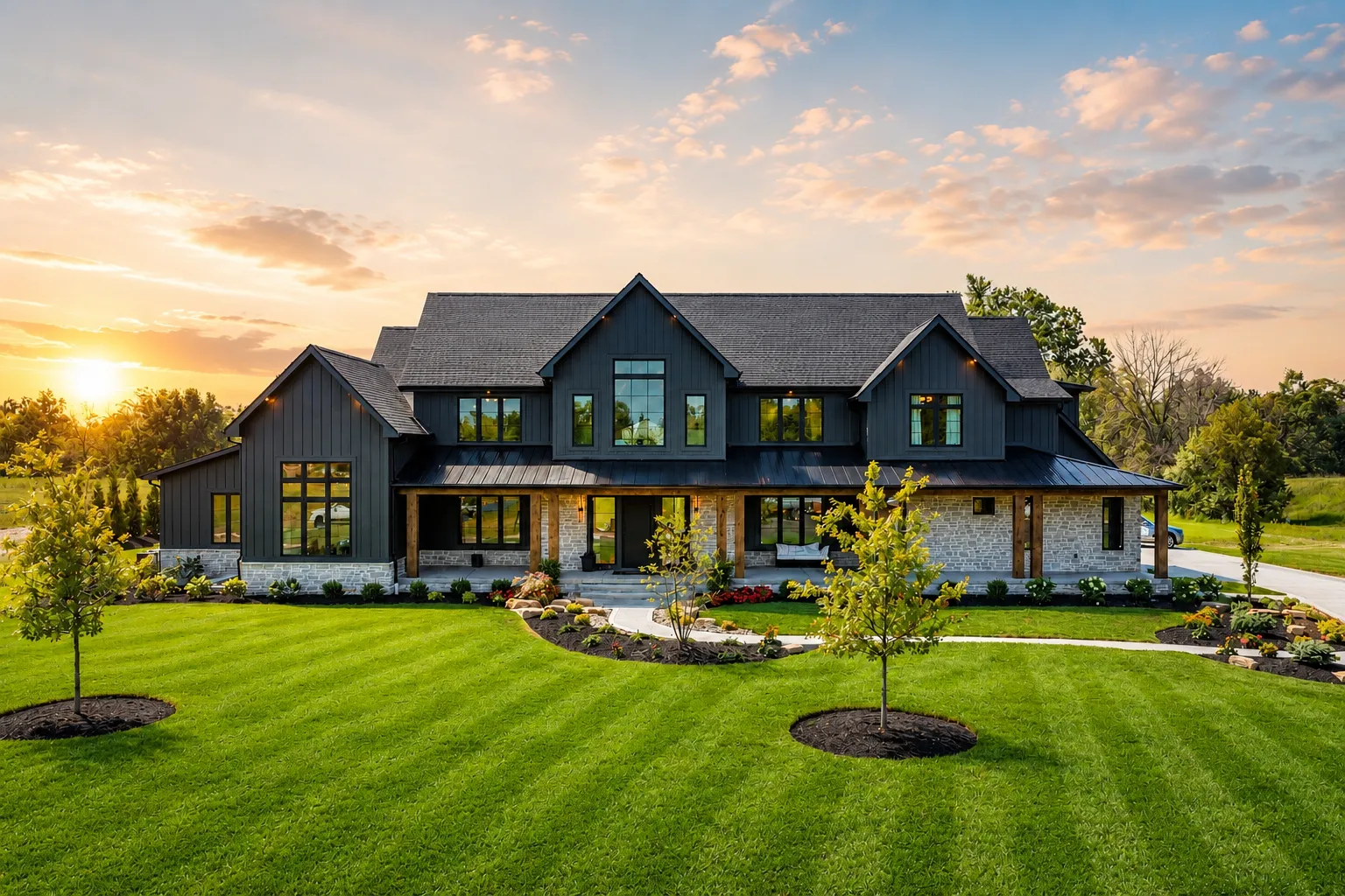 Twilight front exterior of 9870 Christian Court