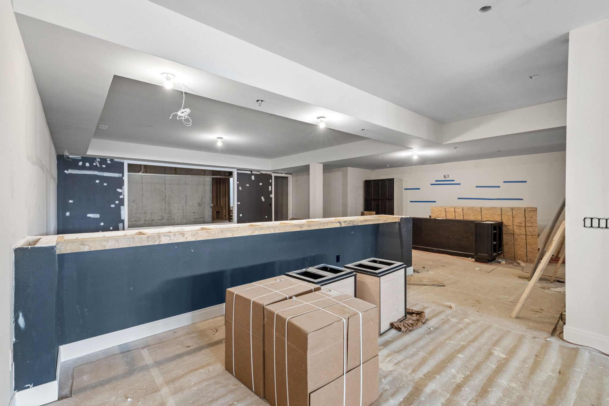 Lower level bar area under construction