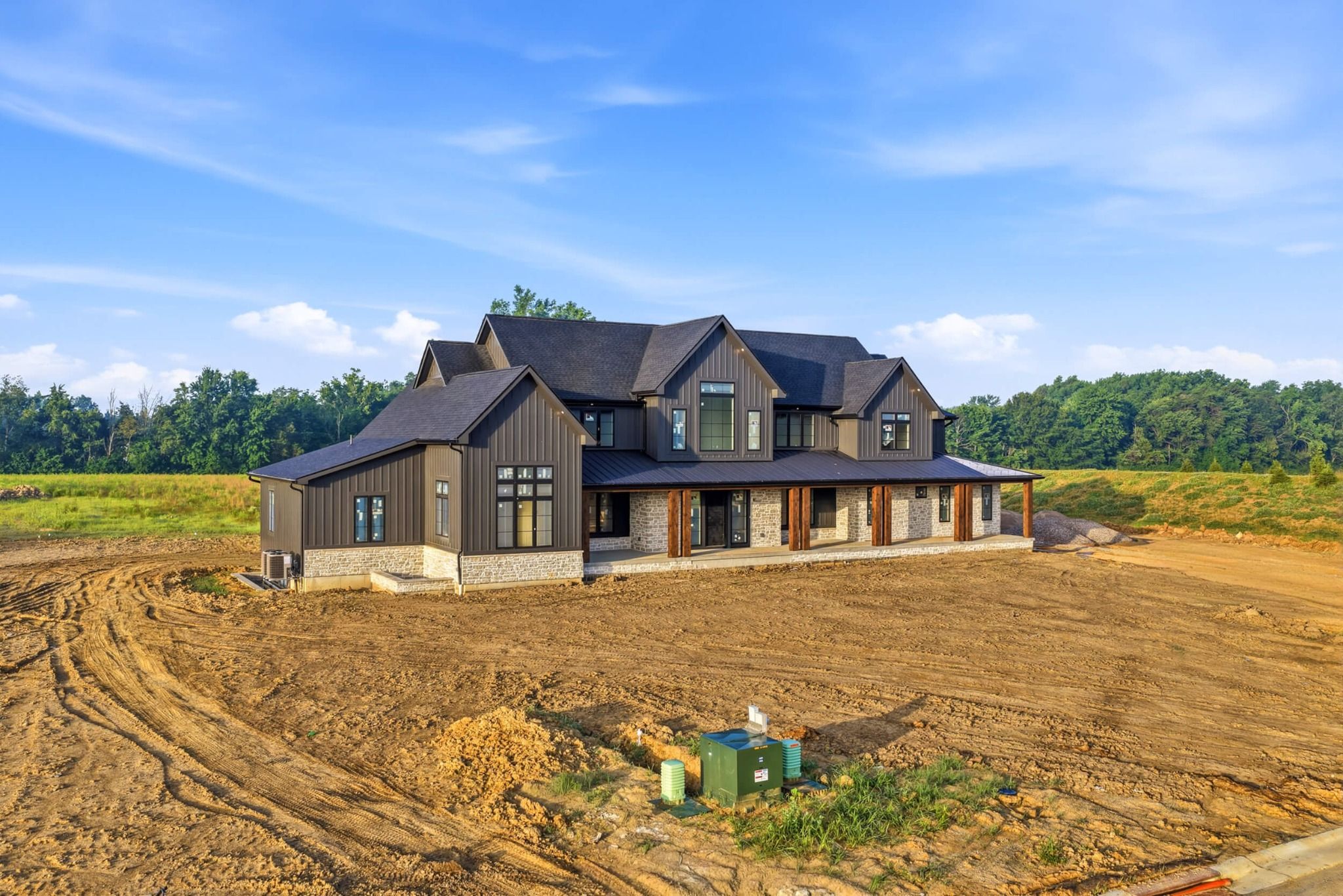 Angled exterior view of 9870 Christian Court under construction
