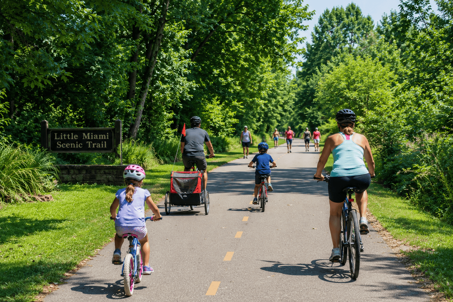 Family biking the Little Miami Scenic Trail