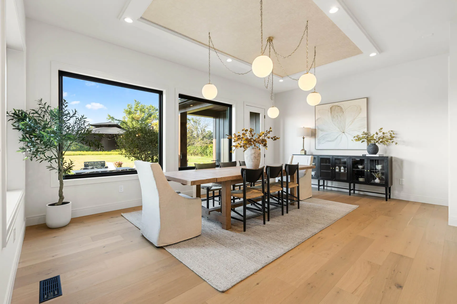 Open room with large windows under construction
