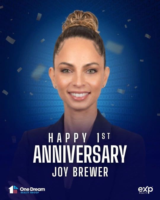 Joy Brewer, agent, celebrating one year with One Dream Realty Group at eXp Realty