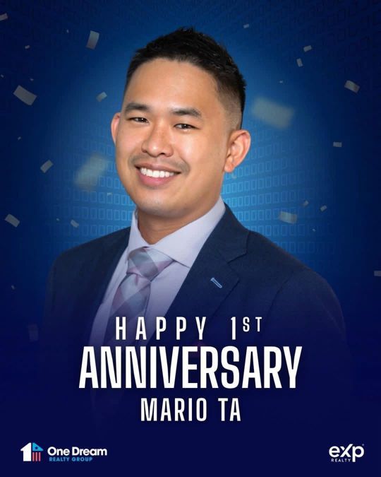 Mario Ta, agent, celebrating one year with One Dream Realty Group at eXp Realty