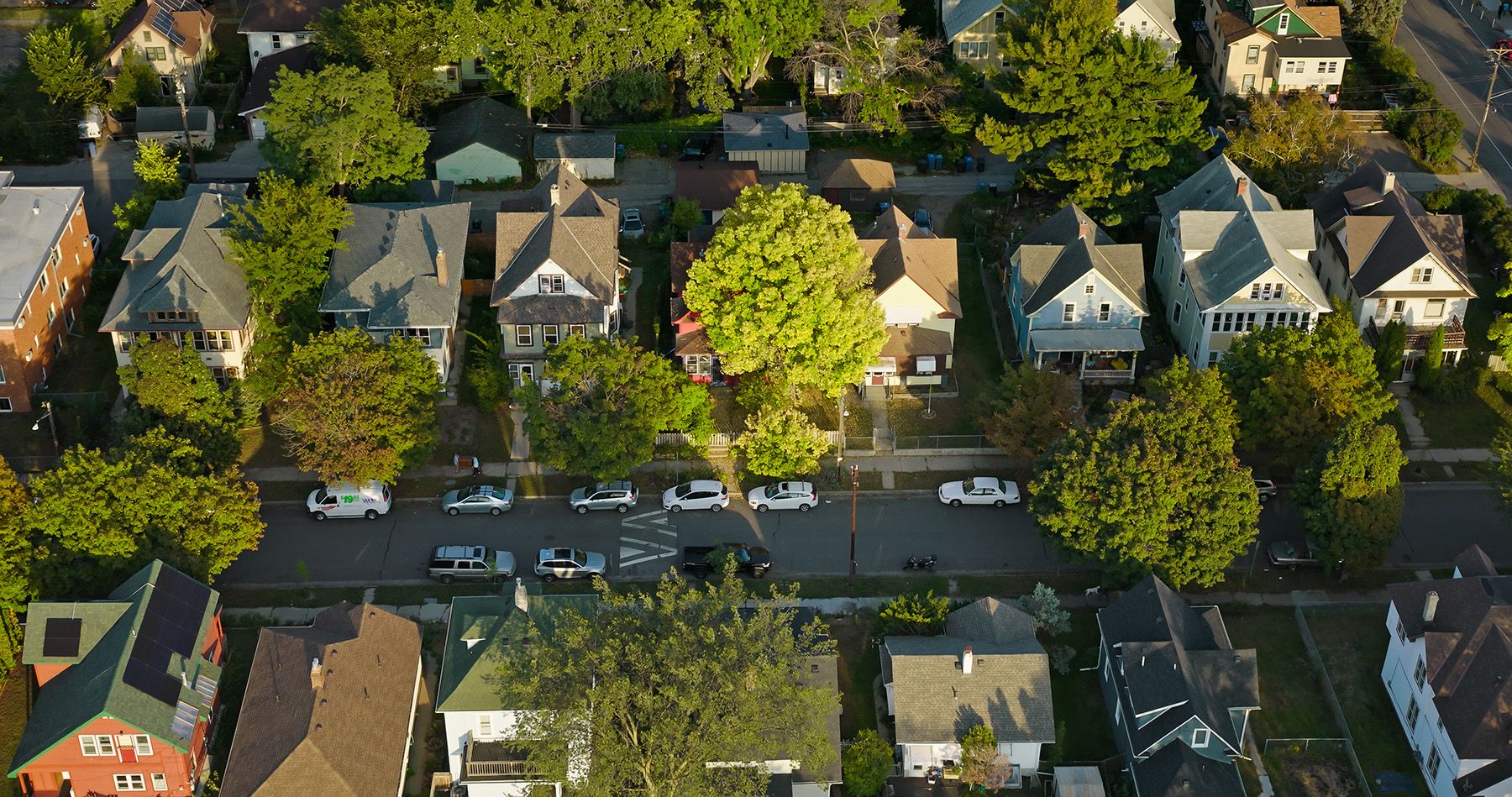 aerial view of neighborhood townhouses
