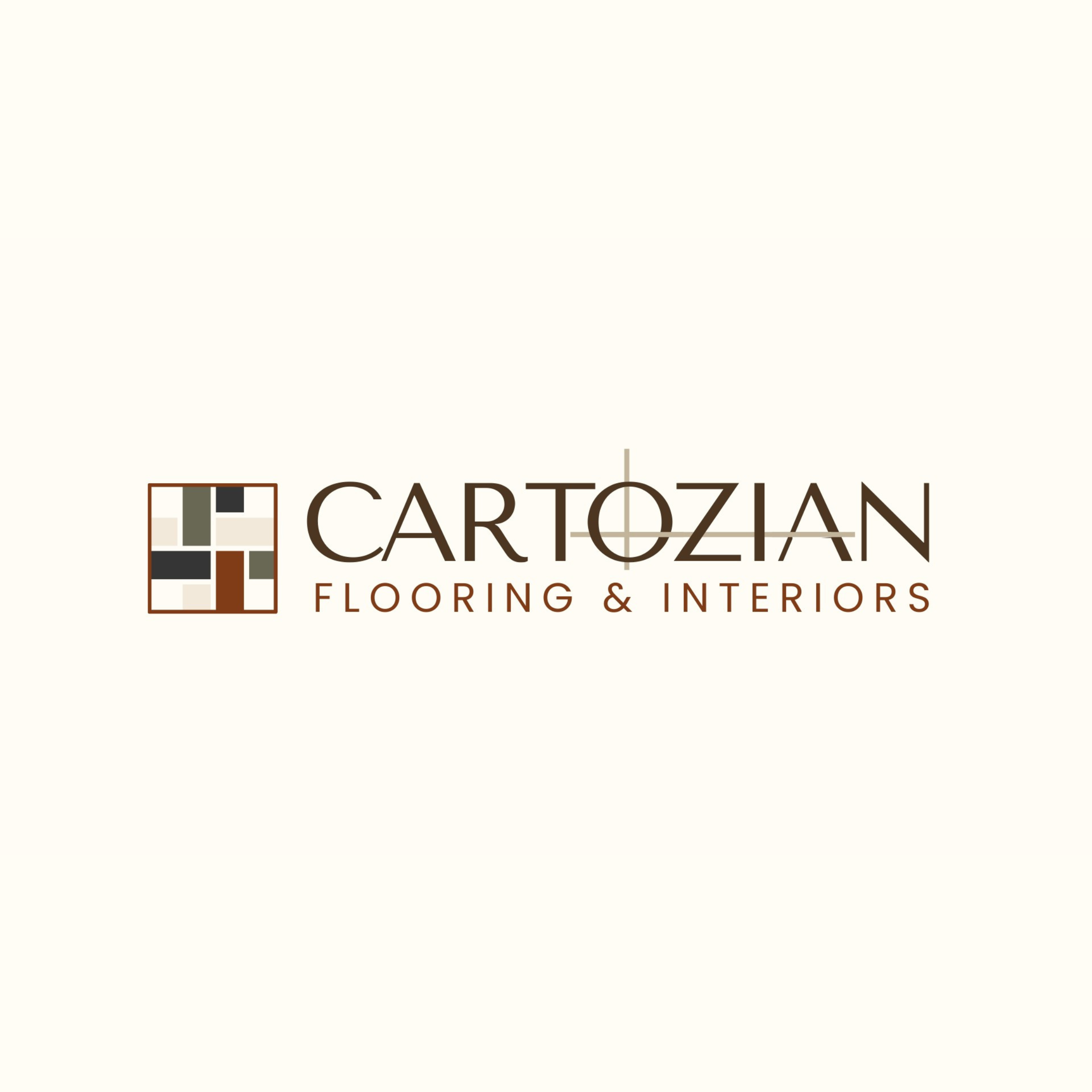 Cartozian Flooring & Interiors logo with a geometric patterned icon and text in brown tones against a light background