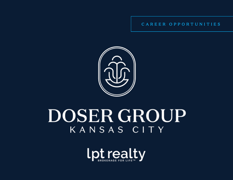 Doser & Steere Kansas City real estate company logo with blue background and white text, featuring a stylized emblem and tagline.