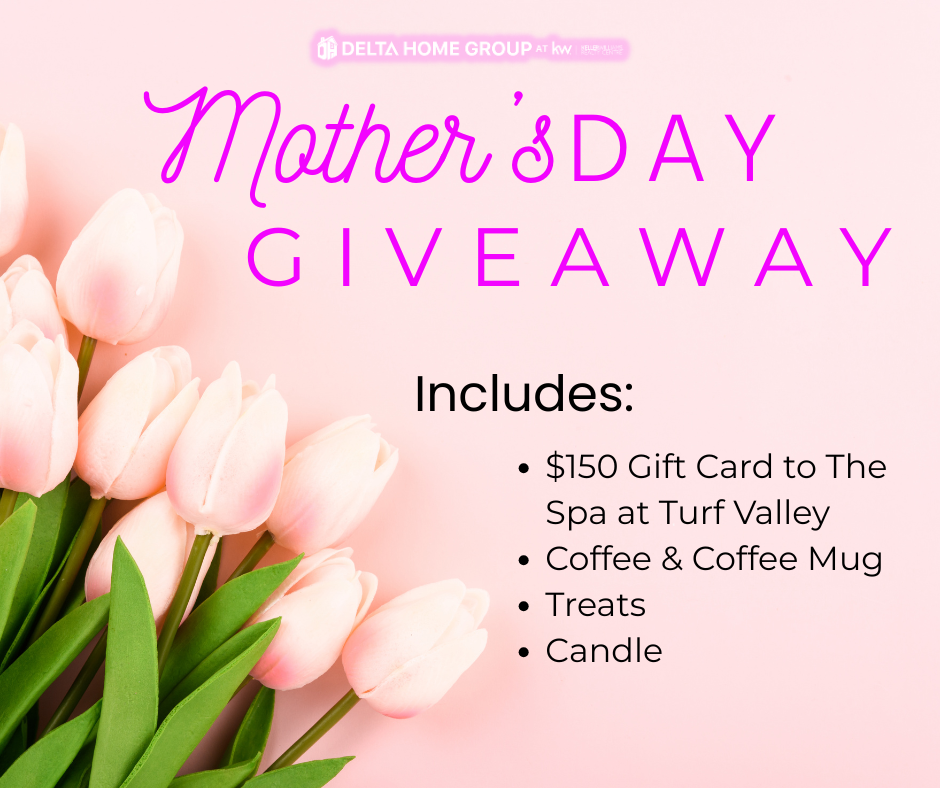 Valentine's Day giveaway neon sign with pink hearts on a pink brick wall background, promoting a holiday contest by Delta Home Group.