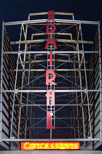 Admiral Twin Drive-In sign at night