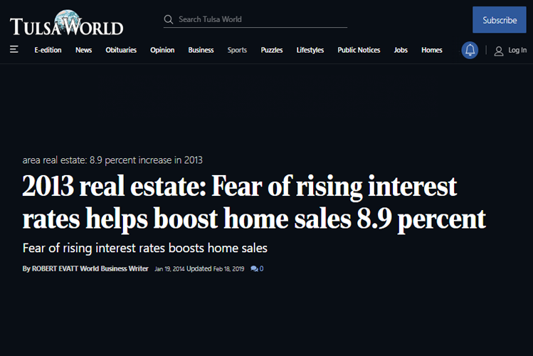 Paul Wheeler quoted in TulsaWorld.com on interest rates boosting the Tulsa home market