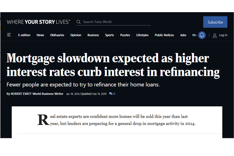 Paul Wheeler quoted in TulsaWorld.com on a possible mortgage slowdown