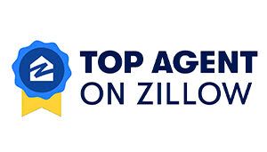 Top real estate agent on Zillow badge graphic with blue and yellow ribbon