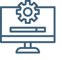 Computer monitor displaying gear icon representing technology and settings