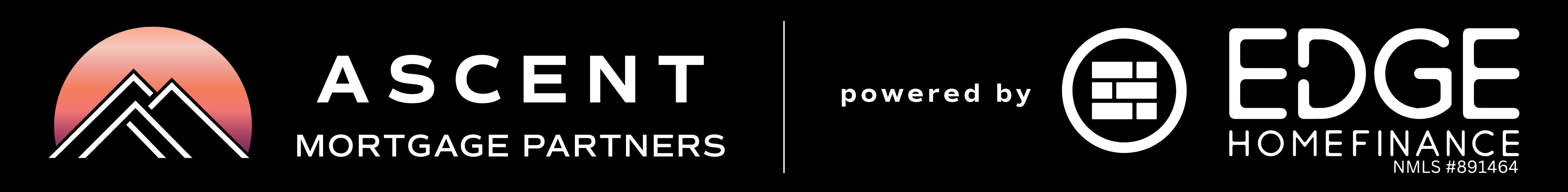 Ascent Mortgage Partners and EDGE HomeFinance logo with mountain graphic and sunset background, digital financial services branding.