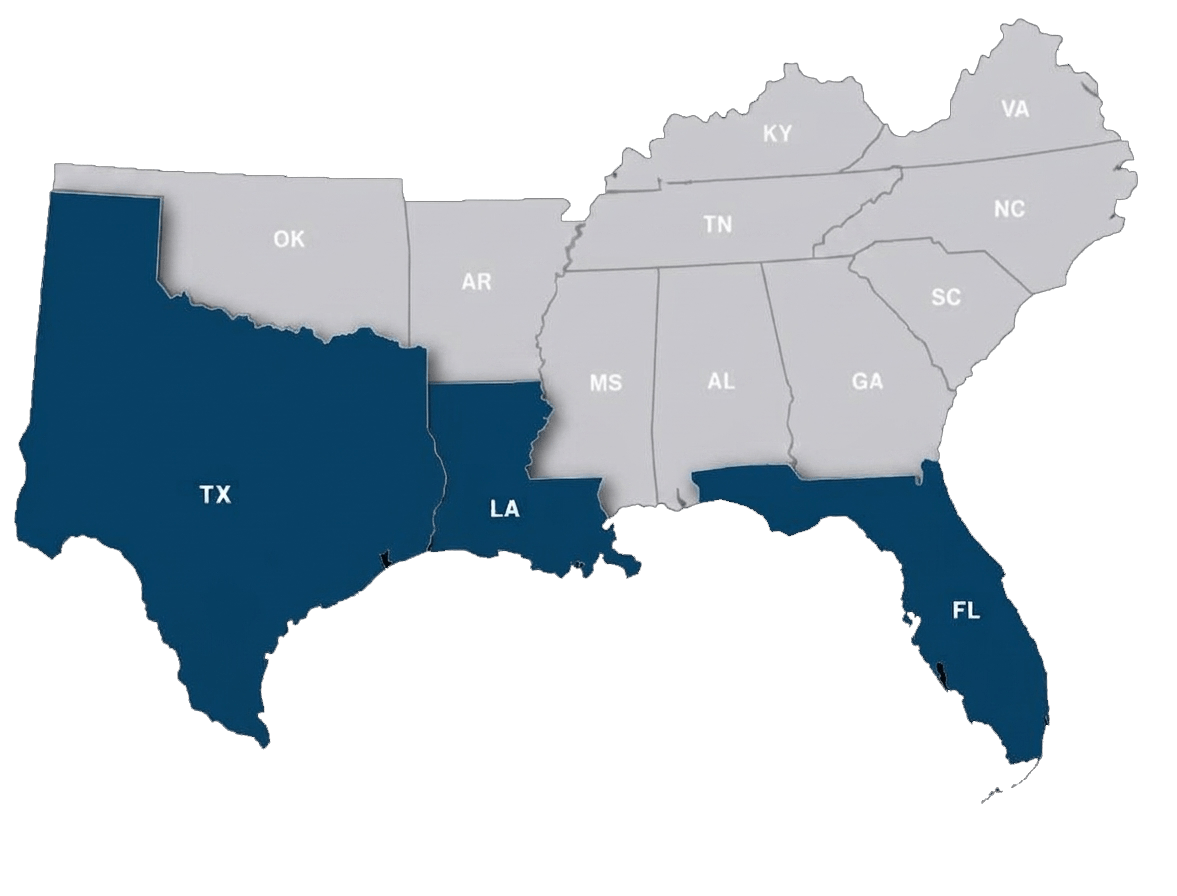 Southeast US map showing office locations
