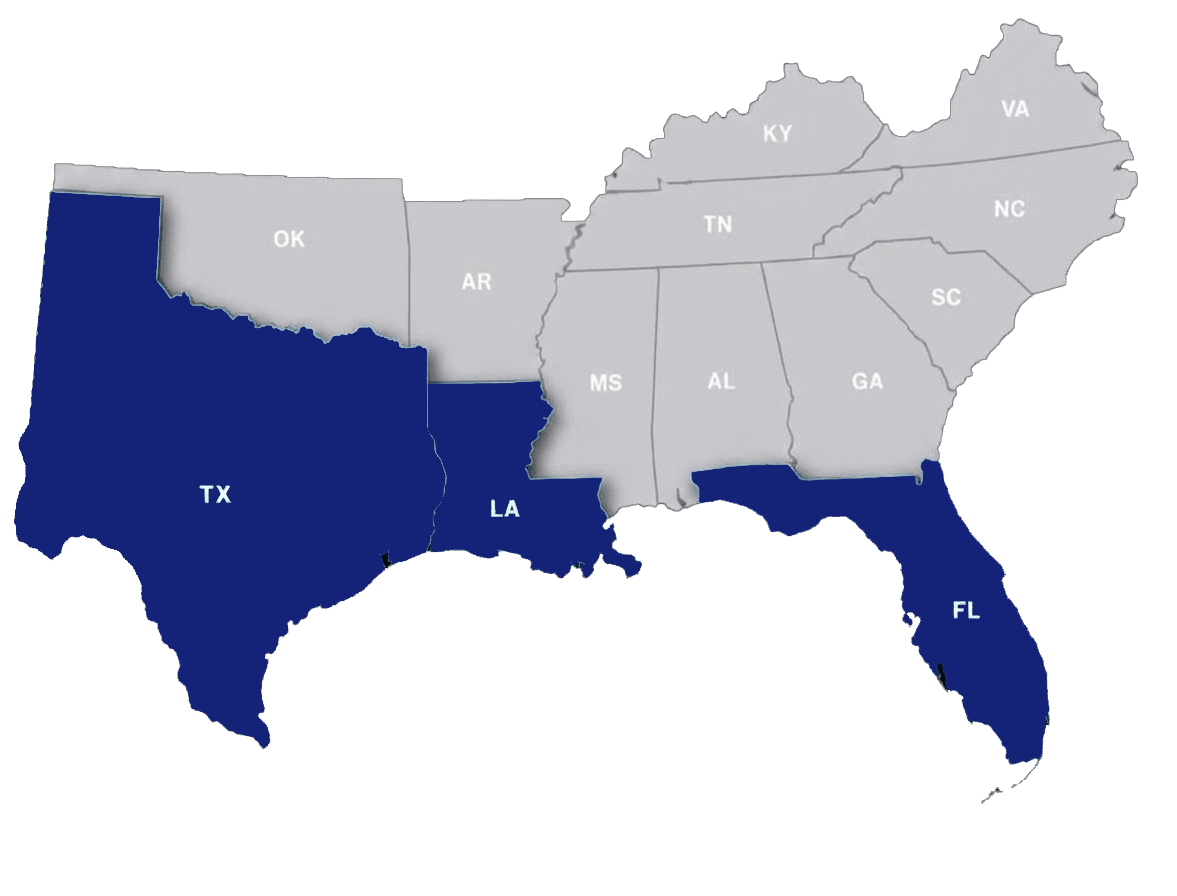 Southeast US map showing office locations