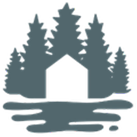 Stylized abstract logo with interconnected loop design in blue and black colors