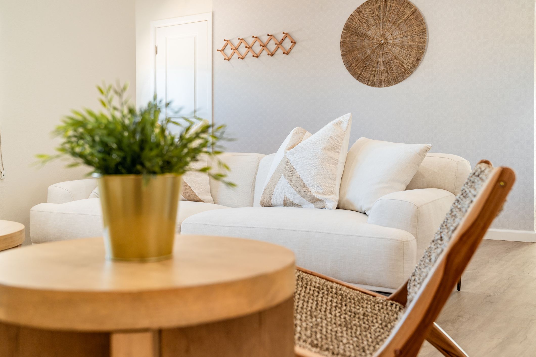 Couple cuddles on couch