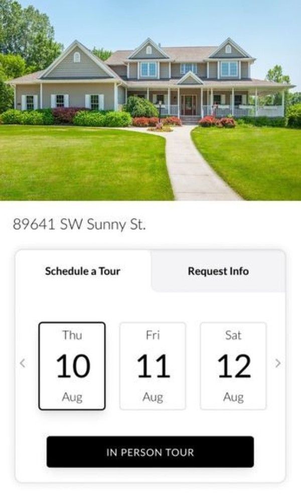 Modern luxury house with swimming pool, 3 bedrooms, 2 bathrooms, located at 89641 SW Sunny St, available for in-person tour on August 10th, 11th, or 12th.