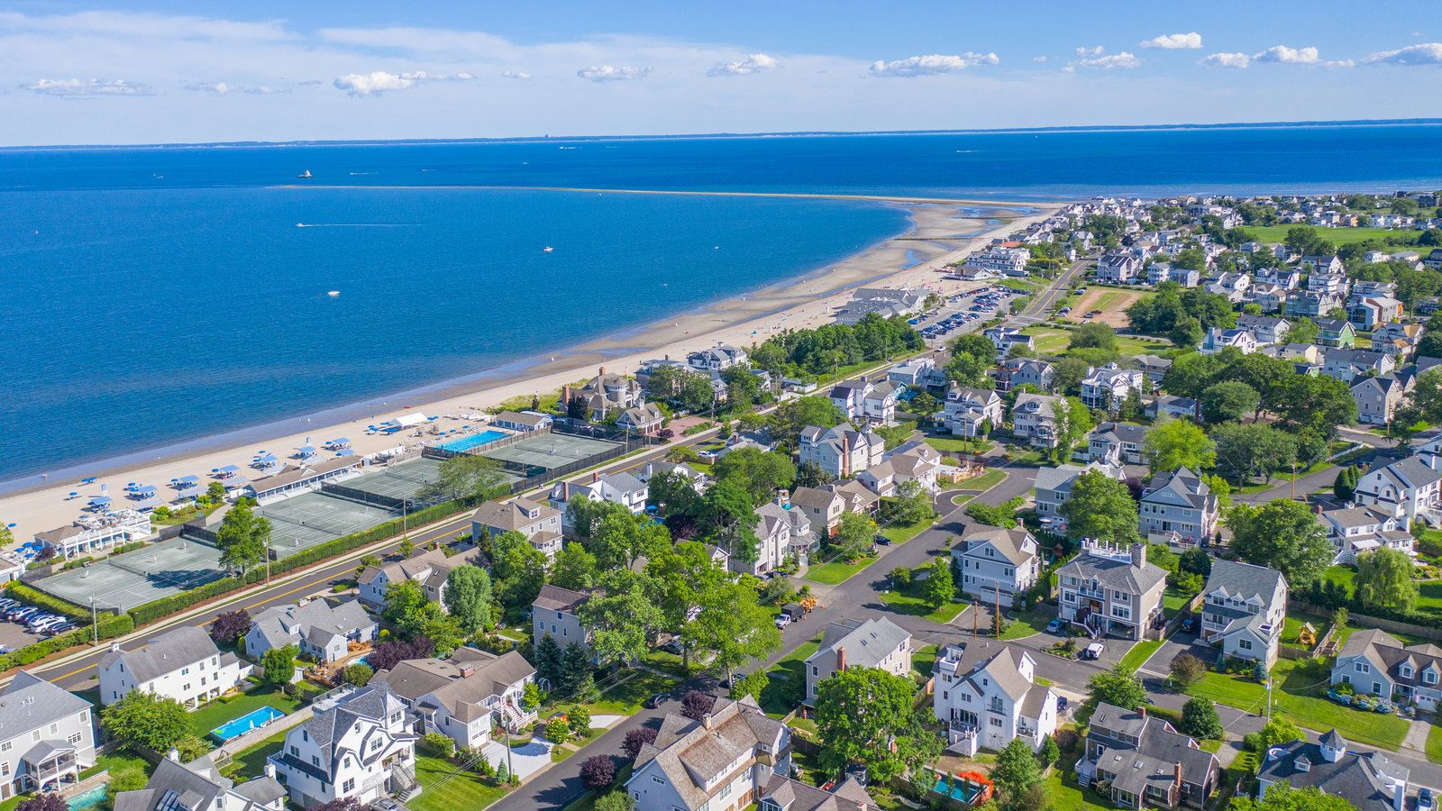 Aerial view of Fairfield Beach and Long Island Sound