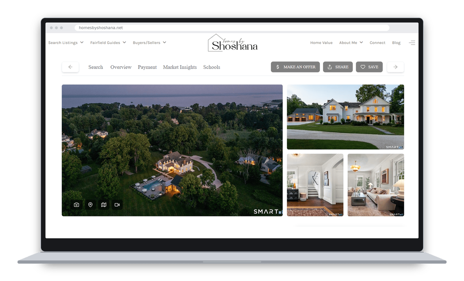 Homes by Shoshana property listing page shown on a laptop