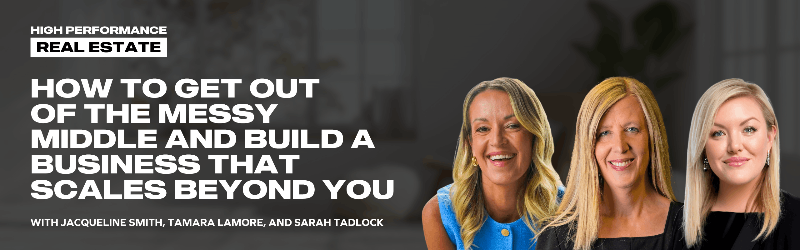 High performance real estate webinar hosted by Jacqueline Smith with a smiling woman in a blue sleeveless top.