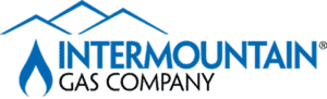 Logo of Intermountain Gas Company featuring a blue mountain and flame design with the company name