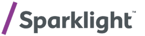 Sparklight logo with purple diagonal line and dark gray text