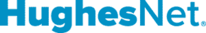 HughesNet logo in blue text on a white background