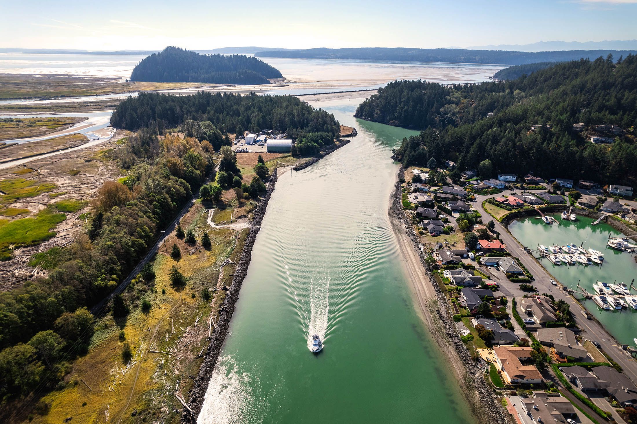 aerial view of La Conner and ocean