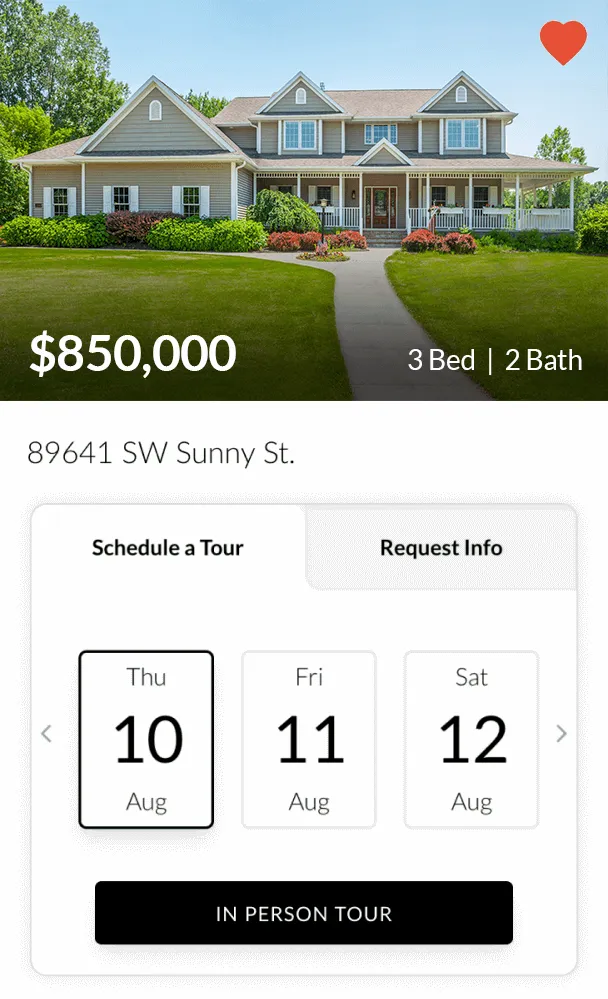 Beautiful large suburban house with well-maintained lawn and colorful shrubbery, listed for $850,000, featuring 3 bedrooms and 2 bathrooms in a real estate listing on Sunny St.