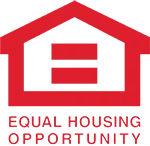 Logo of Equal Housing Opportunity featuring a stylized house icon in red and black