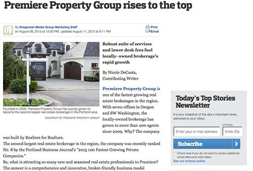 Oregonian article: Premiere Property Group Rises to the Top