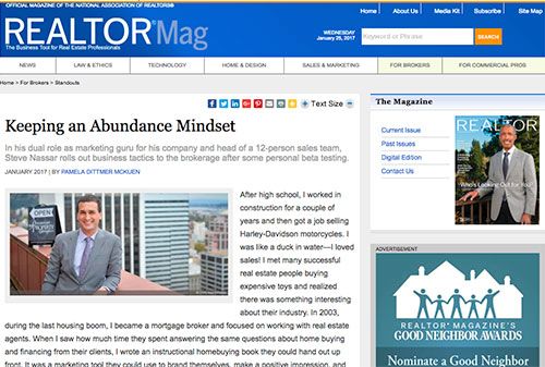 Steve Nassar in Realtor Magazine about Keeping an Abundance Mindset as a marketing guru and top Portland real estate professional
