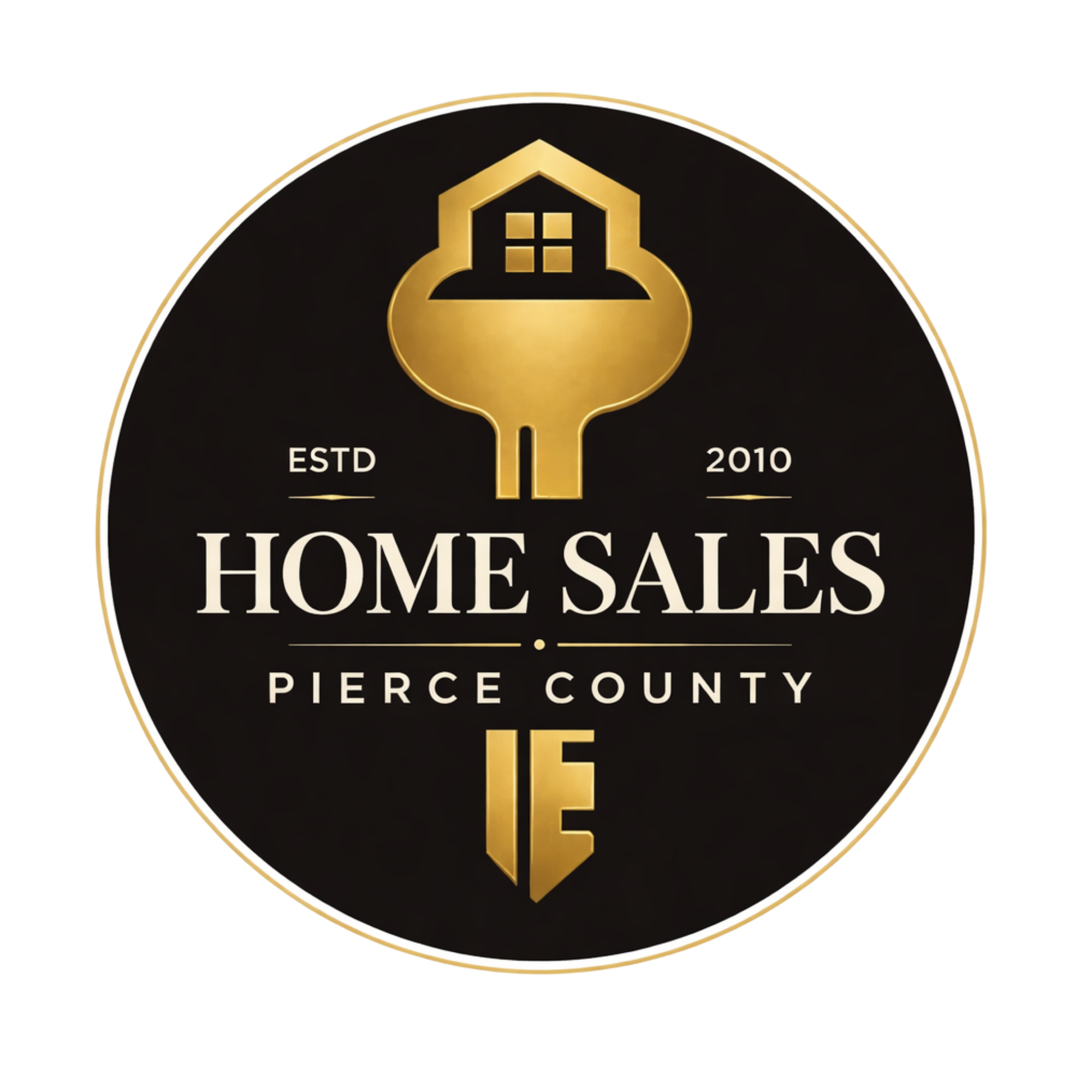 Pierce County Home Value Real Estate logo with a house outline and mountain graphic, representing local real estate services.